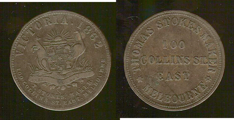 Australien jeton T Stokes Melbourne Penny 1862 TB+